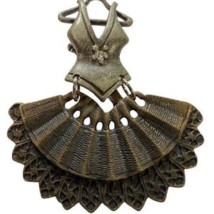 Dress on Hanger Brooch Pin OS Bronze Vintage Style Articulated Fan Skirt